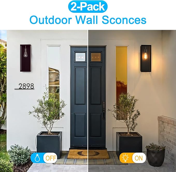 2-Pack Outdoor Wall Lanterns, 16” Exterior Waterproof Outdoor Lights with Glass Shades, Brown Porch Lights Wall Mounted, Anti-Rust E26 Modern Lighting Fixtures for Patio Garage Entryway Front Door