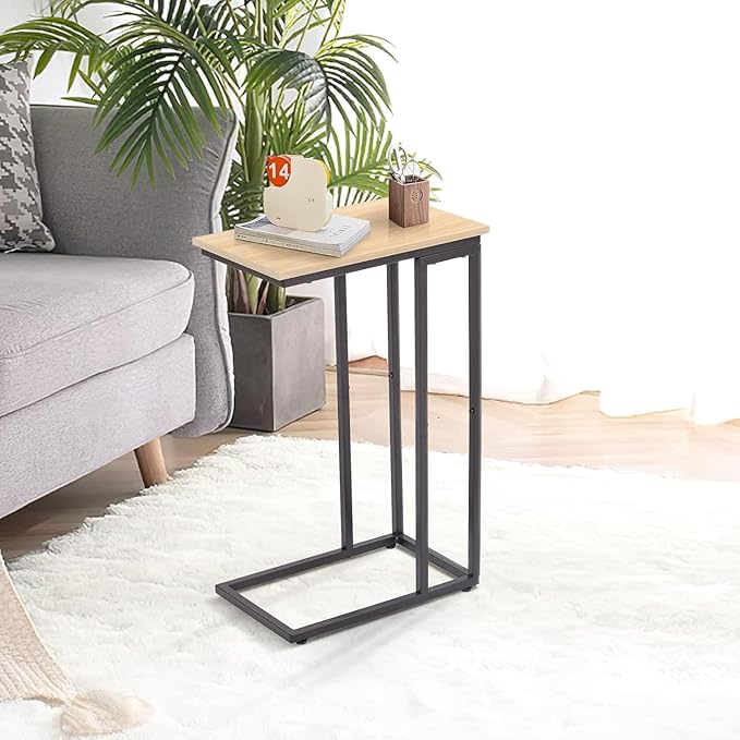 C-Shaped End Table, for Living Room, Bedroom, Small Spaces, TV Tray Couch Side Tables Laptop Table,White