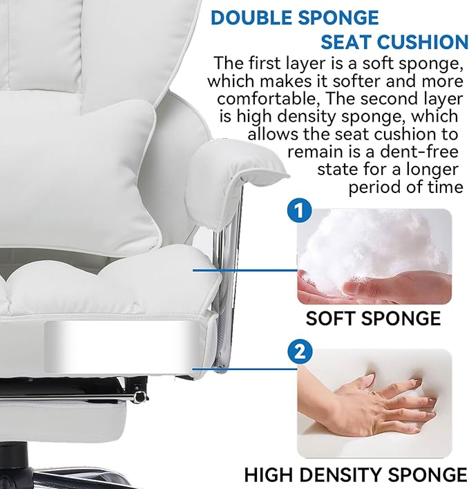 Efomao Big and Tall Office Chair 400lbs – PU Leather Executive Office Chair with Lumbar Support & Leg Rest, Heavy-Duty Computer Chair for Home Office, White