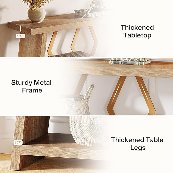 Tribesigns 70.86-Inch Extra Long Console Table for Living Room, 2-Tier Sofa Table Behind Couch with Storage, Wooden Console for Entryway Hallway, Light Oak Brown