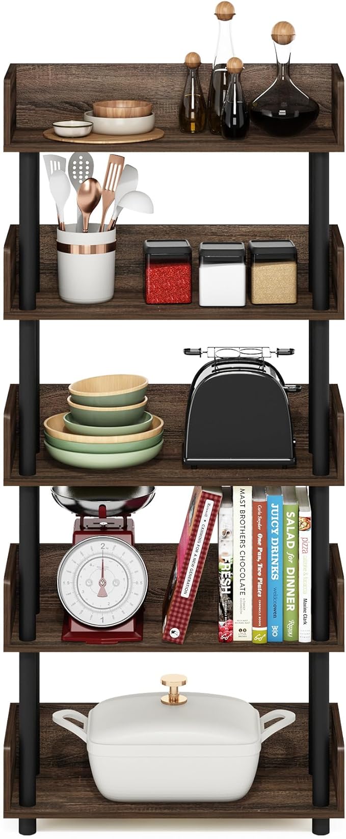 Furinno Turn-N-Tube 5-Tier Toolless Freestanding Multipurposes Display Rack, Walnut