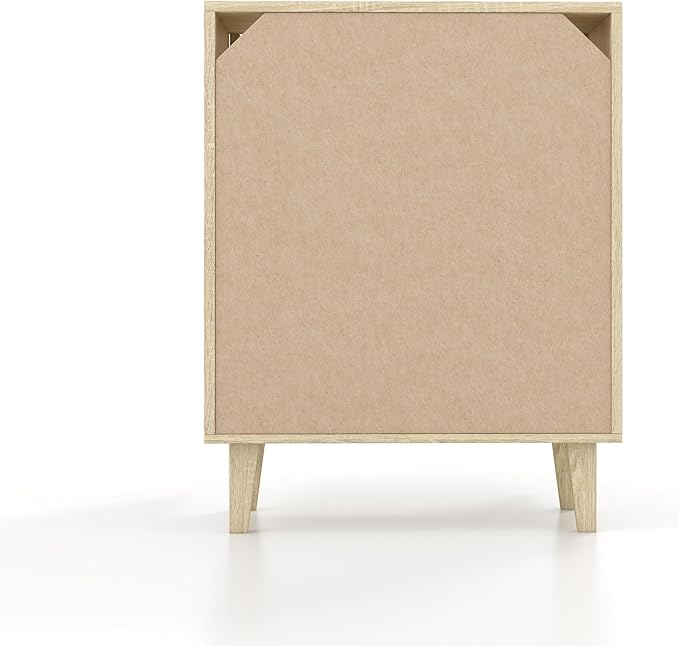 Panana Buffet Cabinet Sideboard with Rattan Decorated Doors Kitchen Storage Cupboard Accent Cabinet (Natural Wood)