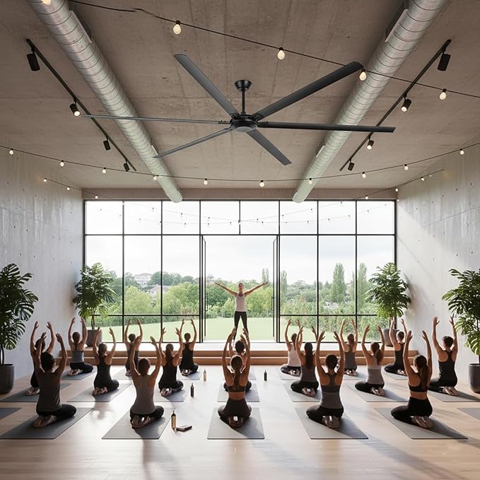 120 Inch Industrial Ceiling Fans without Lights, DC Motor Large Shop Garage Ceiling Fan with Remote, 36000 CFM High Airflow Big Ceiling Fan, Reversible Metal Fan for Warehouse Barn Commercial Space