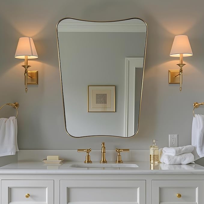 ANDY STAR Gold Vanity Mirror, 22x30 Inch Brushed Gold Bathroom Mirror, Antique Brass Asymmetrical Mirror in Rust-Proof Stainless Steel Metal Frame, Unique Butterfly Shape, Ideal for Home Remodel