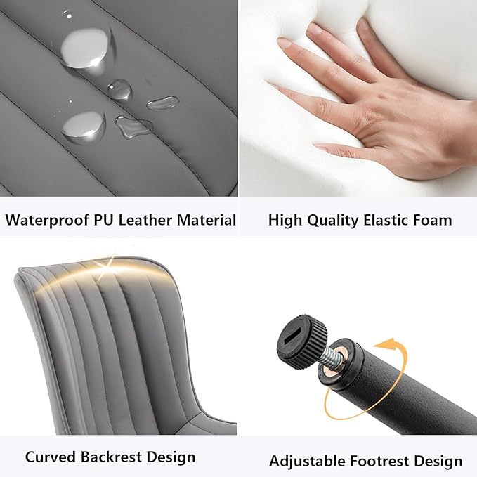 Leather Dining Chairs Set of 4, Upholstered Dining Room Chairs with Metal Legs, Modern Dining Chair for Dining Room, Kitchen (Grey)