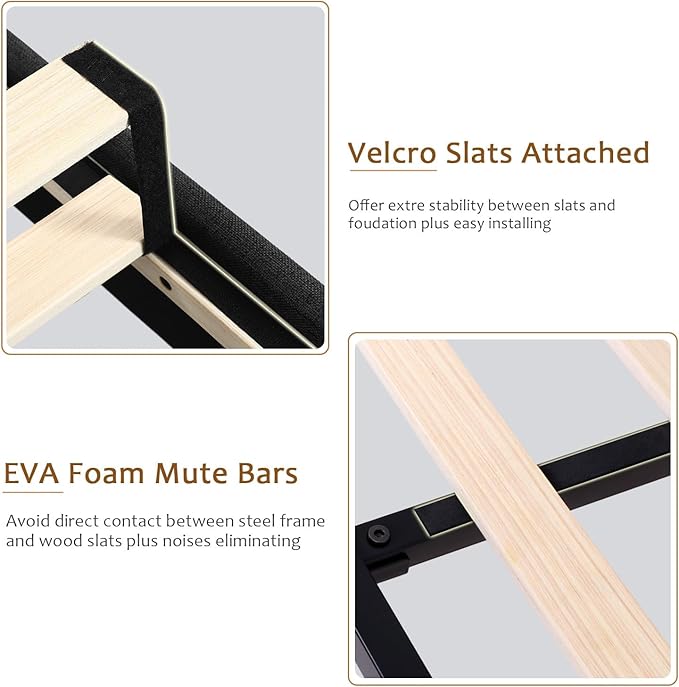 iPormis King Size Platform Bed Frame with Button Tufted Headboard, Upholstered Bed Frame with Solid Wooden Slats, 8" Underbed Space, No Box Spring Needed, Noise Free, Easy Assembly, Black