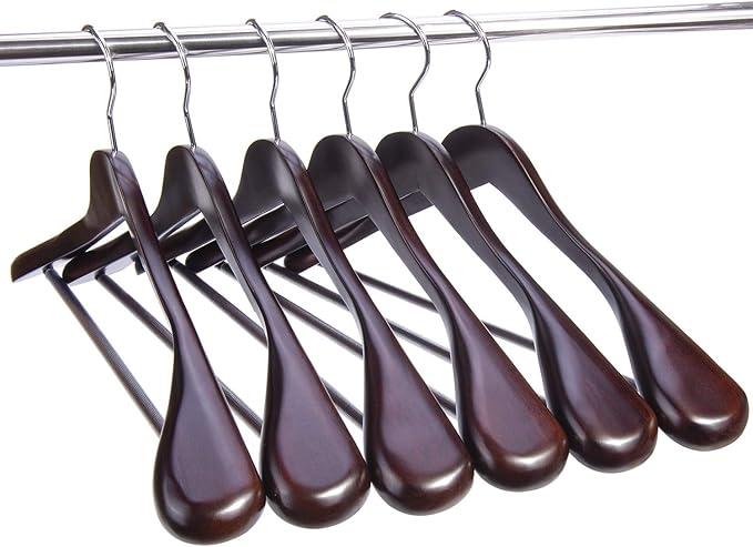 Nature Smile Wooden Coat Suit Hangers Womans Wood Jacket Outerwear Shirt Hangers Anti Slip Bar with Screw 6 Pack (16 inch Mahogany)