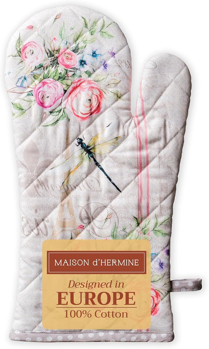 Maison d' Hermine Oven Gloves 100% Cotton Easter Oven Mitt Heat Resistant BBQ Cooking Gloves with Loop for Grilling, Microwave, Barbeque, Champ De Mars Spring/Summer (Oven Mitt (7.5''''x13''''))