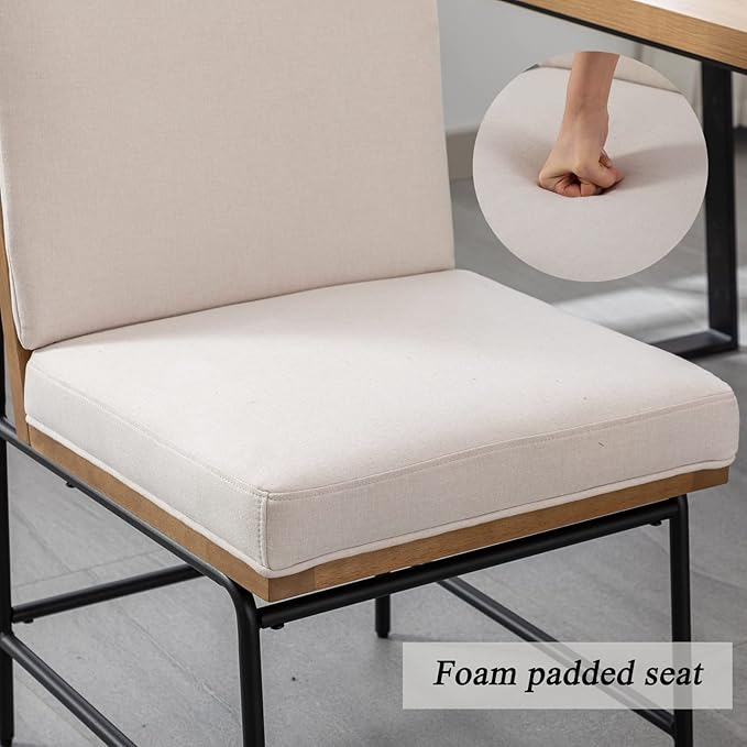 DUOMAY Mid-Century Modern Dining Chairs Set of 6, Linen Upholstered Side Chair with Rear Handle, Armless Chair with Metal Legs for Kitchen Dining Room Living Room Vanity, White