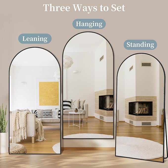 Full Length Mirror, 86"x46" Oversized Floor Mirror with Stand, Hanging or Leaning Full Body Mirrors Mirror for Bedroom, Living Room, Cloakroom, Arch, Black
