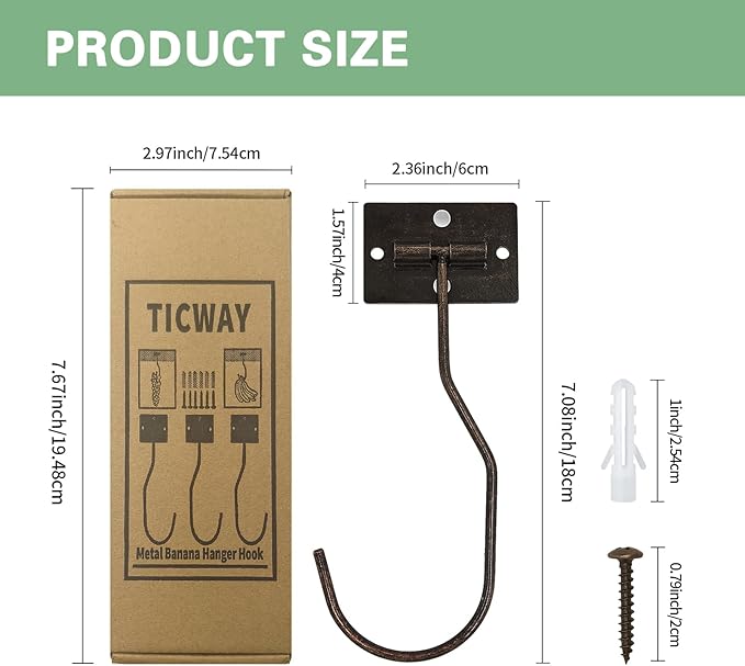 Banana Hanger Hook – Space Saving Banana Holder Hanger to Keep Bananas Fresh, Self Adhesive and Screw Banana Hook 1Pack Copper
