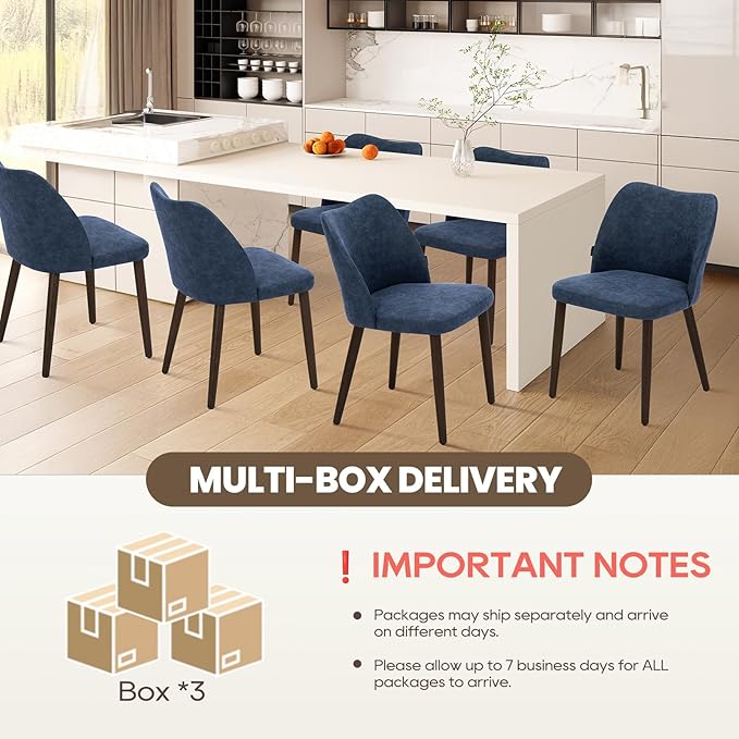 Wooden Dining Chairs Set of 6, Upholstered Kitchen Dining Room Chair, Modern Farmhouse Dinner Chair for Restaurant & Cafe, Blue