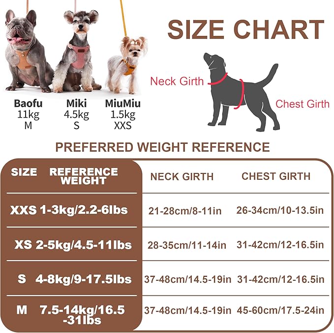No Pull Dog Harness with Multifunction Dog Leash,Soft Adjustable No Choke Escape Proof Pet Harness Vest for Medium Dogs or Large Dogs,Khaki Camel,XXS