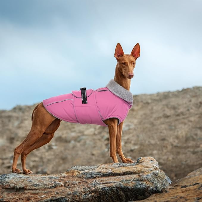 Lelepet Warm Dog Coat Reflective Fleece Vest Waterproof Dog Jacket with Adjustable Buckle Hook & Loop Windproof Cold Weather Coats for Small Medium Large Dogs, Pink, L
