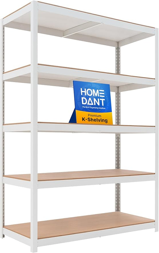 HOMEDANT House 48.1" W Deep 5 Tier Heavy Duty Garage Shelving Adjustable Metal Rack Storage Shelves Standing Shelf Unit Organizers Industrial Warehouse Basement White 1Pack