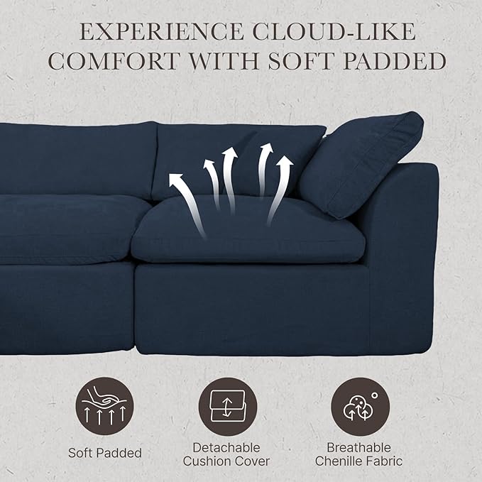 Cloud Modular Sectional Sofa Couch,141” U-Shape Sofa with Wide Armrest, Modern High-Density Sponge Compressed Couch for Living Room, Bedroom,No Assembly Needed (Blue, 4 Seats+ 2 Ottoman)