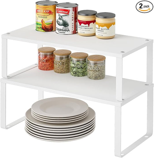 15.75" Long Stackable Expandable Metal Shelf Organizer For Kitchen Cabinet Counter Storage, Set of 2 Small Metal Storage Shelves Spice Rack For Kitchen Cupboard Countertop,Sturdy, 30LBS Heavy Duty