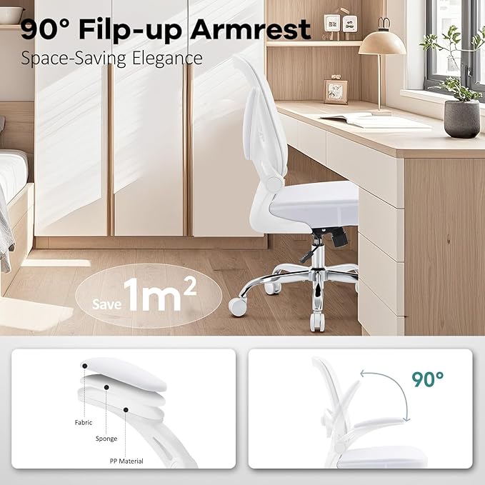 Office Chair,Ergonomic Mesh Desk Chair with Adjustable Lumbar Support,Computer Chair with Flip-up Armrests, Rolling Executive Chairs, Home Office Chair(White)