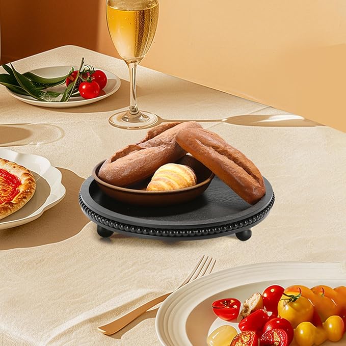 Wooden Beaded Decor Tray for Coffee Table, Rustic Wooden Trays Table Centerpieces, Decorative Trays for Home Decor Kitchen Table Farmhouse Serving Tray (Round Black)