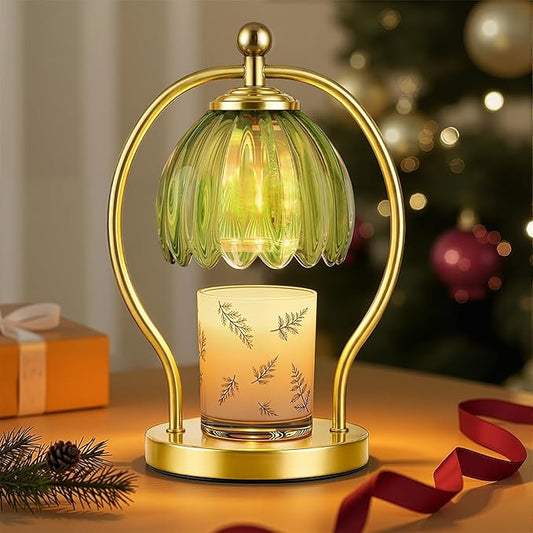 COTTHOS Candle Warmer Lamp, Dimmable Candle Warmer with Timer, Vintage Candles Wax Warmers for Jar Candles Christmas Birthday Gifts for Women Mom, Home Decor for Bedroom Living Room, Gold Green