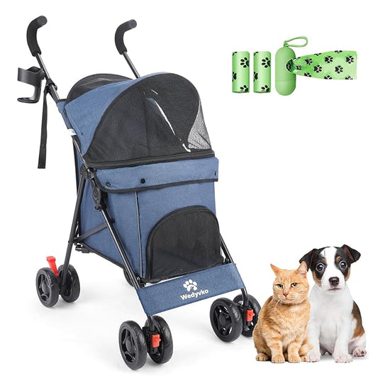 Pet Stroller for Small Dogs Medium Dogs 33lbs, Dog Pram Ultra Light - only 3.5 kg, Dog Stroller Pet Pram with 4 Wheel Foldable/Storage Basket/Cup Holder-P07 (Navy)