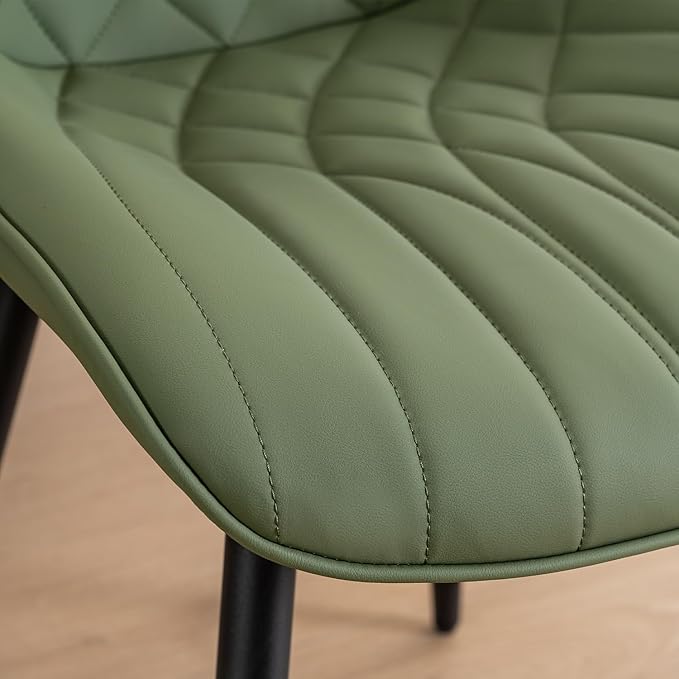 YOUNUOKE Dining Chairs Set of 2 Mid Century Modern Kitchen Chair Comfortable Upholstered Faux Leather Dinner Chairs for Kitchen Dining Room, Olive