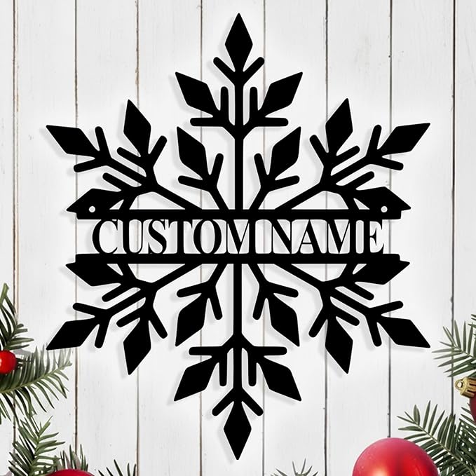 Personalized Christmas Snow Metal Sign, Custom Name Metal Snow Sign Wall Decor, Merry Christmas Signs Outdoor Wall Decoration for Home Living Room, Bedroom, Office, Garden, Porch