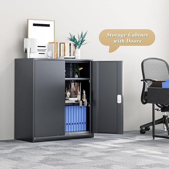 Athena Collection Metal Storage Cabinet with Doors and Shelves, 36" Garage Storage Cabinet with Lock for File, Home, Office, School, Garage, Grey