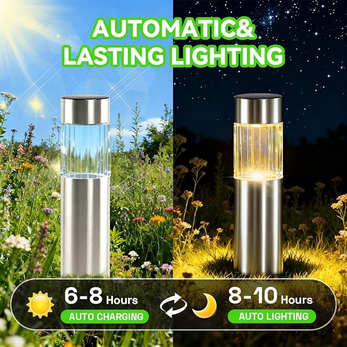 6 Pack Solar Lights Outdoor Waterproof IP65, Bright 35LM 3000K LED Pathway Lamps, Dusk to Dawn Solar Outdoor Lighting, Decorative Garden Lights for Front Porch, Entryway, Poolside, Backyard Decor