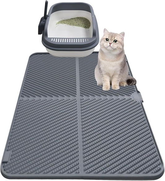 Silicone Cat Litter Mat,Extra Large Litter Trapping Mat,Waterproof Litter Box Mat for Floor,Easy Clean,Non-Slip Litter Catcher Mat,Cat Supplies Needs (Grey, 31x23x0.26 in)