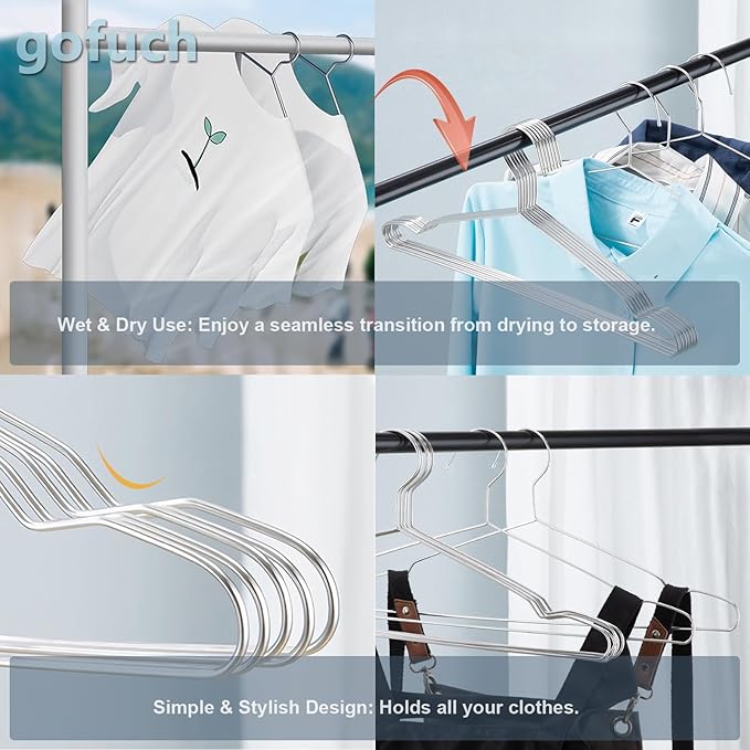 Clothes Hangers 50 Pack - Heavy Duty Stainless Steel Metal Hangers, Ultra Thin Space Saving Wire Coat Hangers with Non-Slip Shoulders (16.5 Inch)