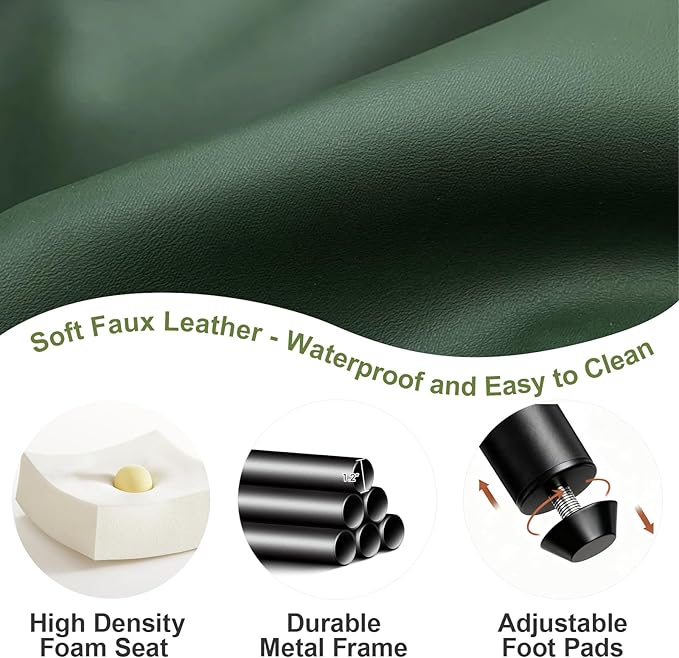 Modern Dining Chairs Set of 6, Faux Leather Upholstered Kitchen Chairs with Curved Back and Metal Legs, Mid Century Chairs for Dining Room, Kitchen, or Café (Green)