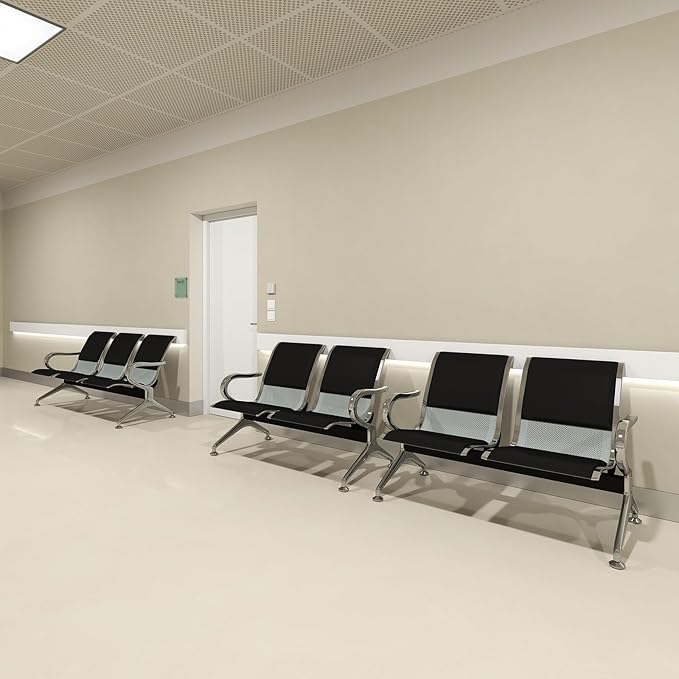 Kinfant 7-Seat Waiting Room Chairs Set - 3 Pieces PU Leather Office Guest Reception Chair Furniture Bench with Armrest for Waiting Area, Airport, Hospital, Bank, Salon, Barbershop, Black