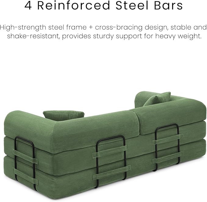 Compression Sofa - 79'' Convertible Sofa Bed, Boneless Couch in a Box, Modular Corduroy Foldable Sleeper Sofa with 2 Pillows, Loveseat Couches for Living Room (Corduroy Fabric, Dark Green)
