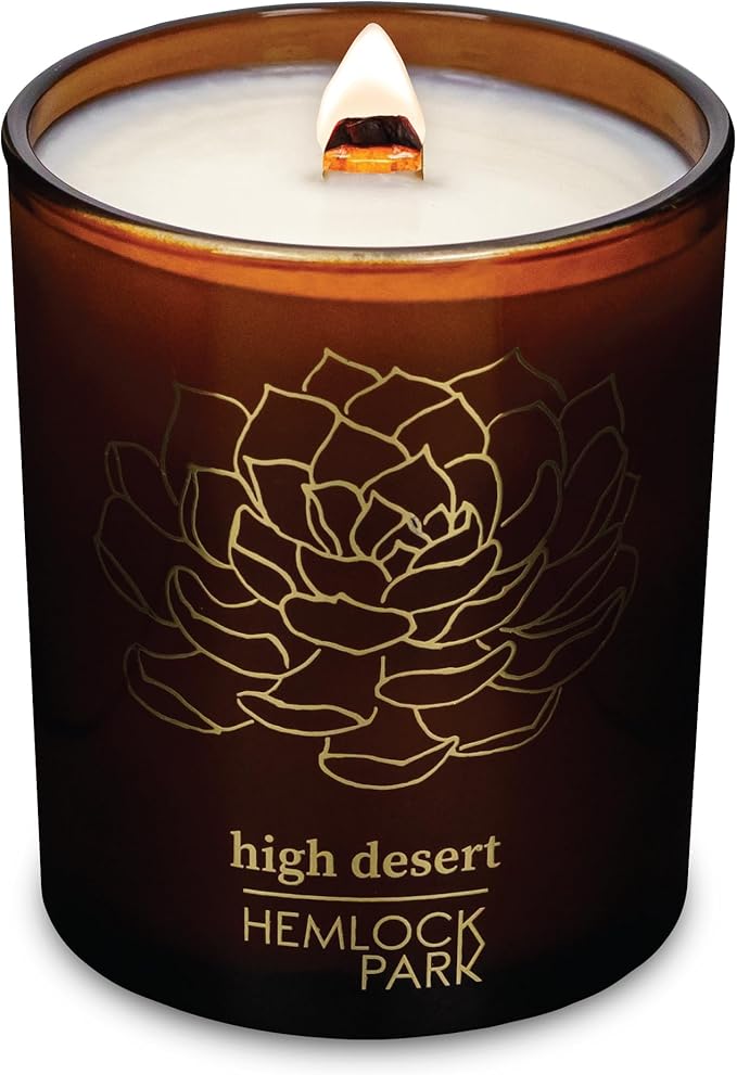 Hemlock Park Amber & Gold Wood Wick Candle Handcrafted with Natural Coconut Wax (Standard 7.2 oz, High Desert)