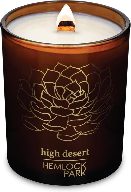 Hemlock Park Amber & Gold Wood Wick Candle Handcrafted with Natural Coconut Wax (Standard 7.2 oz, High Desert)