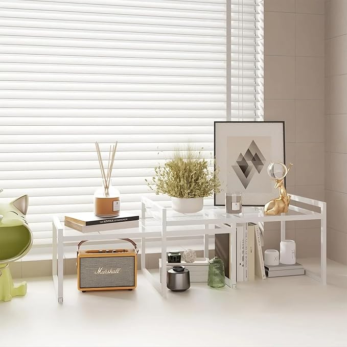 Set of 2 Kitchen Cabinet Organizer Shelf Stackable Sturdy Metal Counter Countertop Pantry Storage Rack