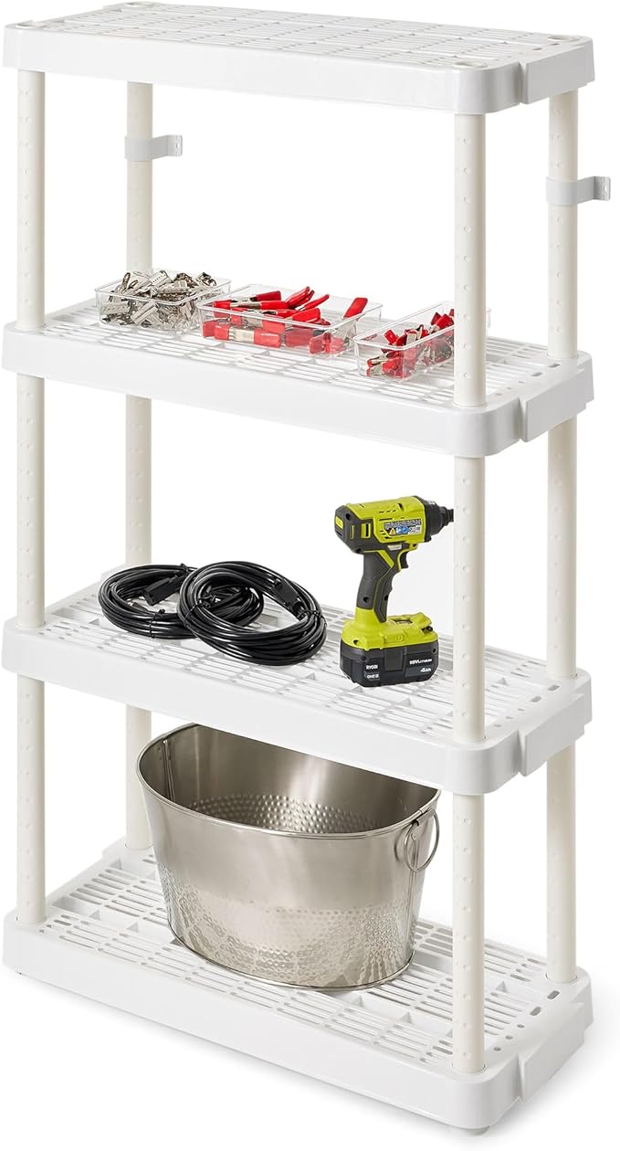 Gracious Living 14 x 32 x 54.5 Inch 4 Tier Adjustable Ventilated Medium Duty Shelving Units for Home, Garage, Basement, and Laundry, White