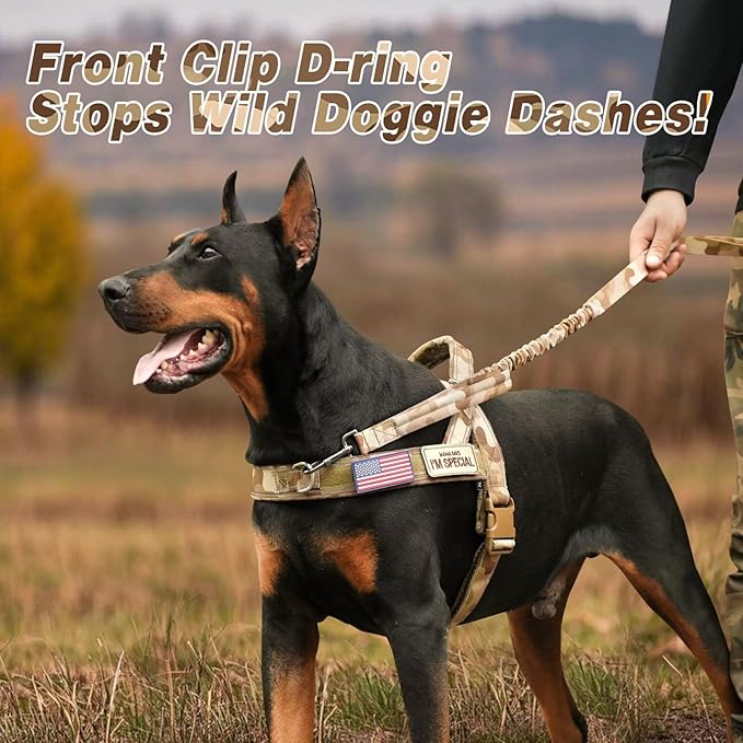 Forestpaw No Pull Dog Harness with Flannel Lining, Reflective Escape Proof Vest for Medium Dogs, Quick Release Comfortable for Walking Training (Includes Patches),Brown Camo M
