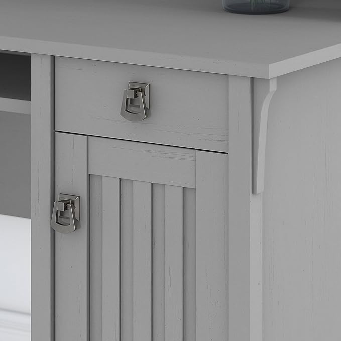 Bush Furniture Salinas L Shaped Desk with File Cabinet and 5-Shelf Bookcase 3 Piece Living Room Furniture Set in Cape Cod Gray Storage Cabinet, Bookshelf & Office Desk