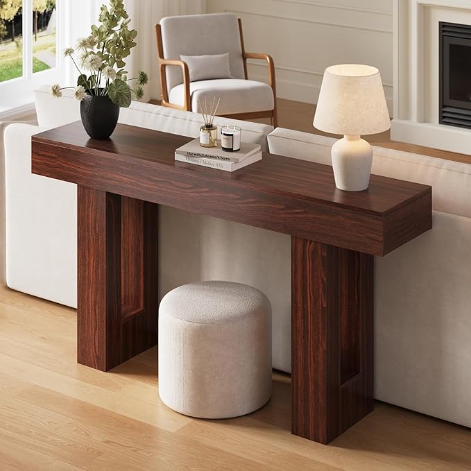 FURSUN 63-Inch Long Console Table with Storage, Wooden Narrow Sofa Table Behind Couch, Farmhouse Foyer Hallway Table for Living Room, Entrance (Dark Walnut)