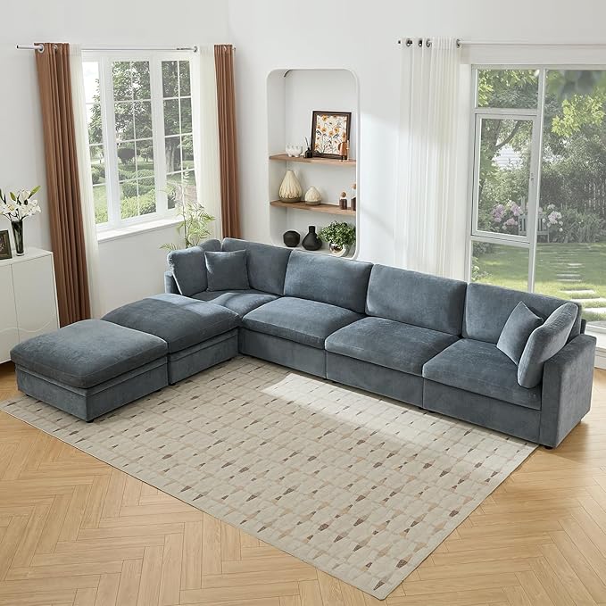 Tbfit Modern Sectional Sofa with Storage, Comfy Cloud Modular Couch with Down-Filled Cushions, Sofa for Home, Living Room, Grey