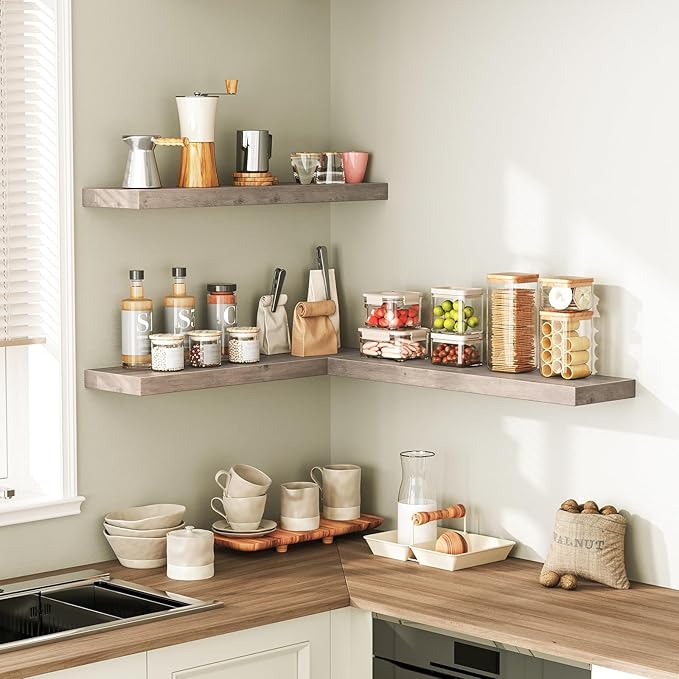 Floating Shelves for Wall, 1.5" Thick Wall Shelf Set of 3 with Invisible Brackets, 23.6L x 7.9W Hanging Book Shelves Farmhouse Home Decor for Bathroom, Living Room, Bedroom, Greige 6301BJP3BG