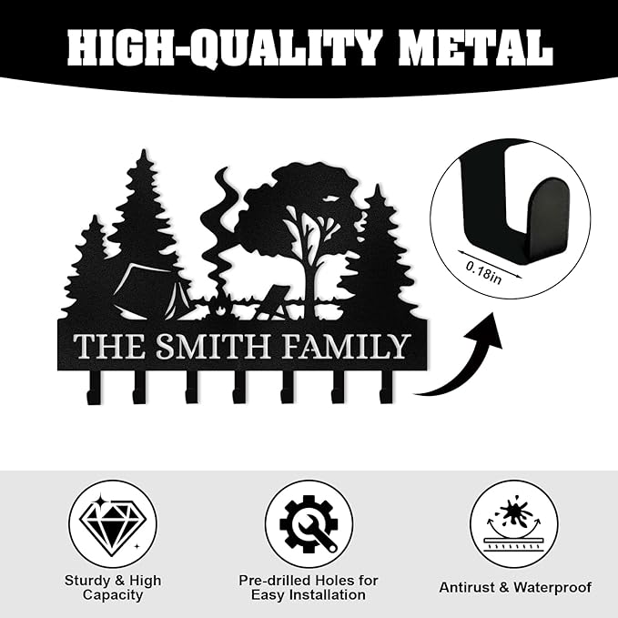 Personalized Metal Key Holder Wall Mount, Custom Name Camper Key Holder for Wall, Camping Decor, Key Hanger Organizer for Entryway Front Door Hallway Office, Housewarming Gifts Color06