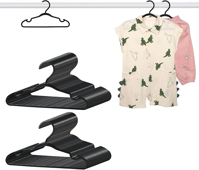 100 Pack Black Baby Hangers 11.42 Inch - Kids Non-Slip Clothes Hangers for Infant & Child, Durable Plastic Children's Hangers for Closet, Pants, Coats, Skirts