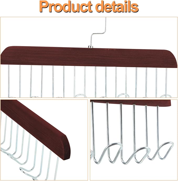 4Pcs Anti Slip Multi Hook Coat Racks,Bra Hangers for Closet Organizer with 8 Hooks 360 °Swivel Belt Hanger for Closet for Belt, Tie, Tank Top, Bra, Scarf (Brown)