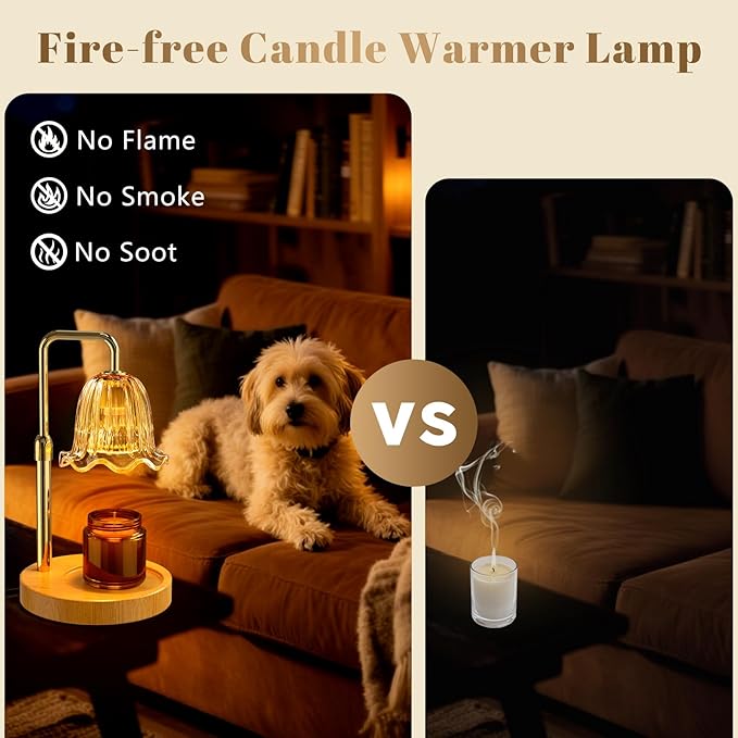 WarmEmbrace Candle Warmer Lamp with Timer Dimmer, Electric Candles Warmer Lamps for New Home Room Decor, Birthday Gifts, Height-Adjustable Wax Melting Warmer Lamp for Jar Scented Candles, Gold