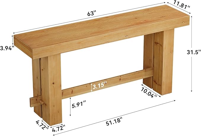 Tribesigns Console Table, 63" Solid Wood Farmhouse Sofa Table with Storage for Living Room, Narrow Entryway & Hallway Accent Table Behind Couch, Natural Wood Finish