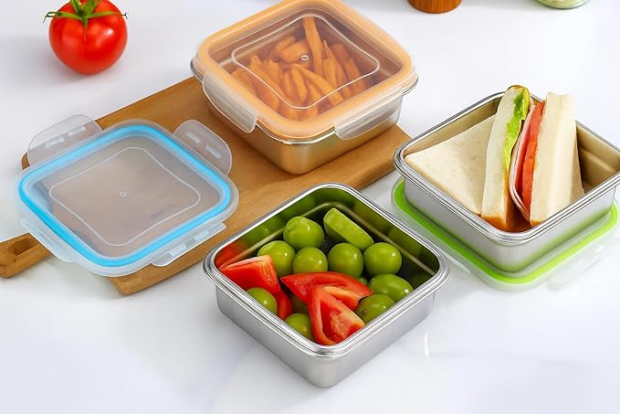 Set of 2 Stainless Steel Sandwich Containers - Food Grade Metal Base with a BPA Free Leakproof & Airtight Silicone Seal Lid. Great for Sandwiches, Snacks, Meal Prep & Food Storage - Orange/Green