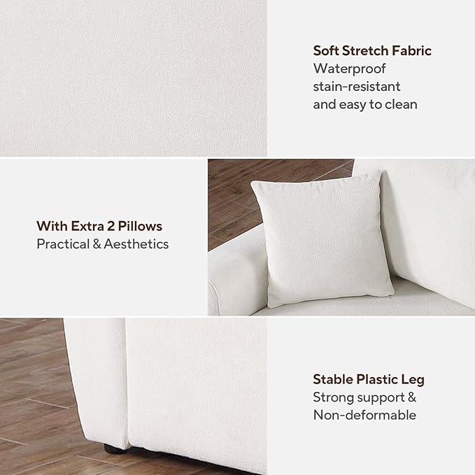 66.5" Oversize Loveseat Sofa, Chenille Loveseat, Modern Loveseat Couch with Wide Armerest, Cloud Sofa for Living Room, Bedroom and Office, Beige